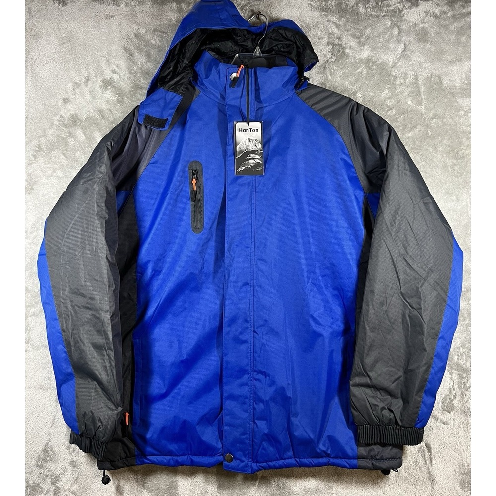NEW‎ Han Ton Jacket Coat Men's SZ 2XL XXL Blue Black Removable Hood Puffer